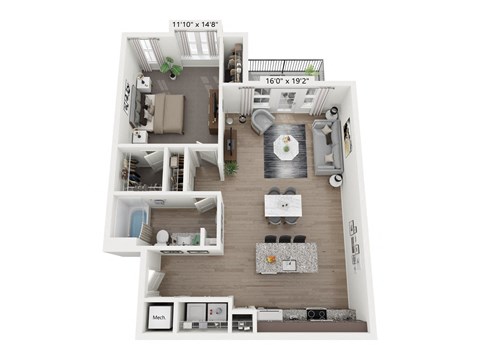 a 1 bedroom floor plan at the crossings at white marsh apartments in white marsh, md at Plat 4 at Research Triangle in Durham, NC